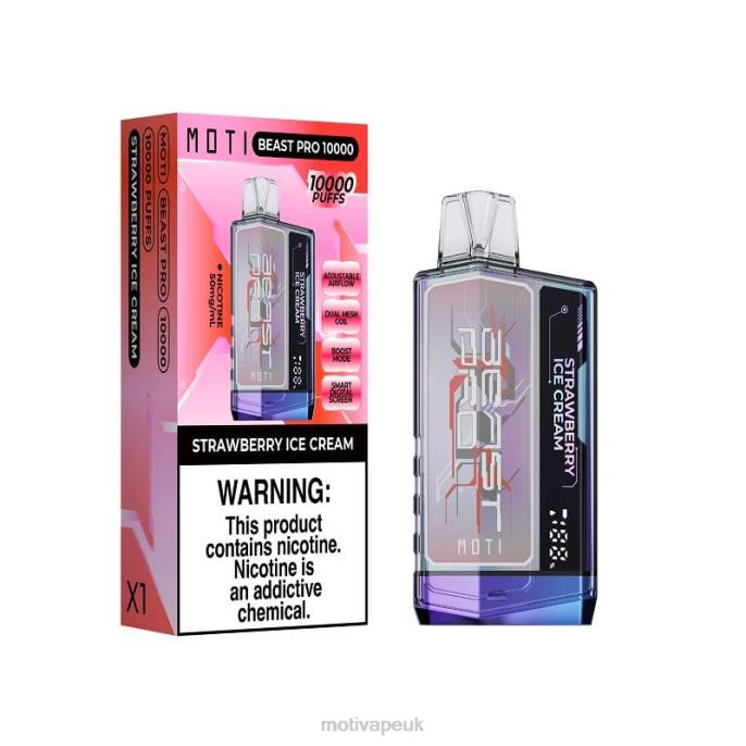 MOTI Box UK 202850 | MOTI Beast Pro Disposable Vape (5%, 10000 Puffs) Strawberry Ice Cream